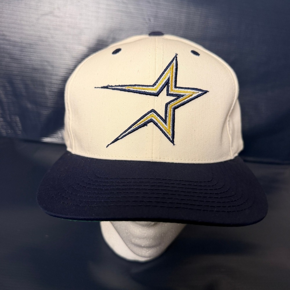 Vintage Houston Astros Snapback Hat Signatures MLB Shooting Star Cream Navy Gold